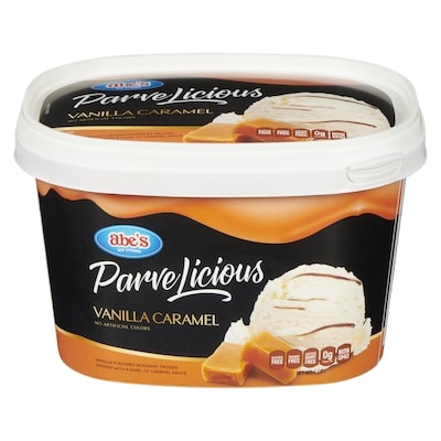 abes Parvelicious Vanilla Flavoured Nondairy Frozen Dessert With A Swirl Of Caramel Sauce Vanilla Caramel 1.65 l, $1.03/100ml