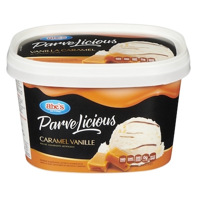 Abes Parvelicious dessert glacé non-laitier a la saveur de vanille avec un ruban de sauce au caramel caramel vanille 1.65 l, 1,03 $/100ml