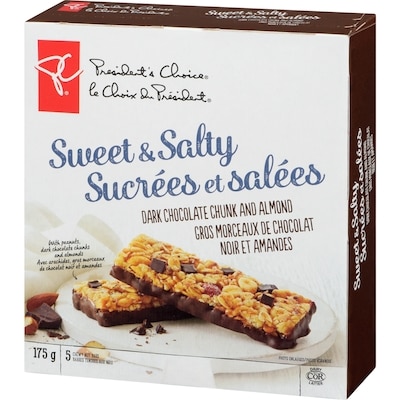 Barres granola sucrées et salées au chocolat noir et aux amandes