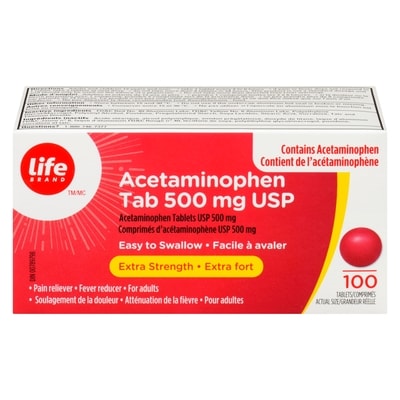 Life Acétaminophène Life 500 mg 100 ea, 0,12 $/1ch