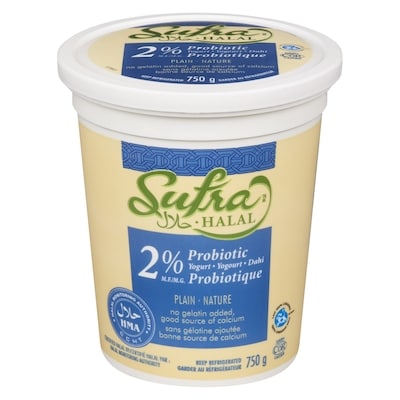 Sufra Halal 2% Plain Probiotic Yogurt 750 g, $0.40/100g