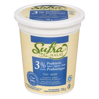 Sufra Halal  Plain Probiotic 3% M.F. Yogurt 750 g, $0.40/100g
