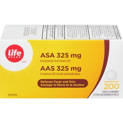 Life Acide Acétylsalicylique (Aas), 325 Mg 200 ea, 0,07 $/1ch