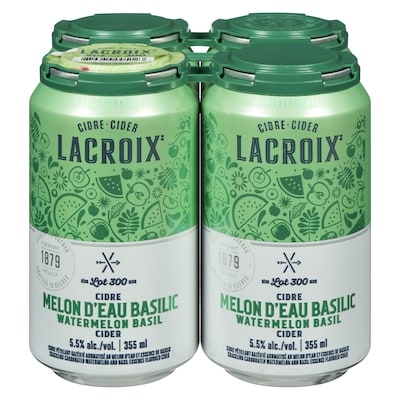 Lacroix Cidre melon d'eau basilic (Pièce d’identité requise au moment du ramassage) 4x355.0 ml, 0,77 $/100g