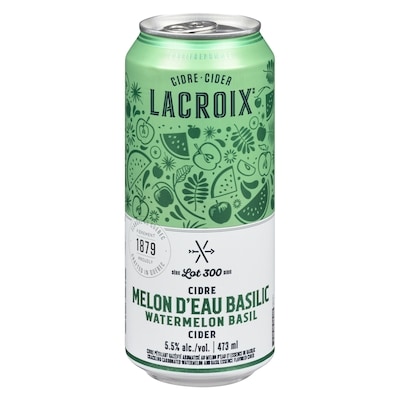 Lacroix Cidre Pétillant Gazéifié Aromatisé Au Melon D'Eau Et Essence De Basilic (Pièce d’identité requise au moment du ramassage) 473 ml, 0,84 $/100g