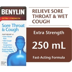 Benylin Sore Throat & Cough Syrup Extra Strength 250 ml, $6.60/100ml