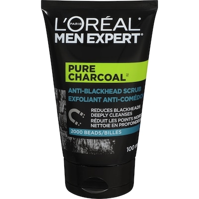 L'Oreal Paris Men Expert Face Scrub for men, Pure Charcoal Anti-blackhead Scrub With Oak Charcoal 100 ml, $13.99/100ml