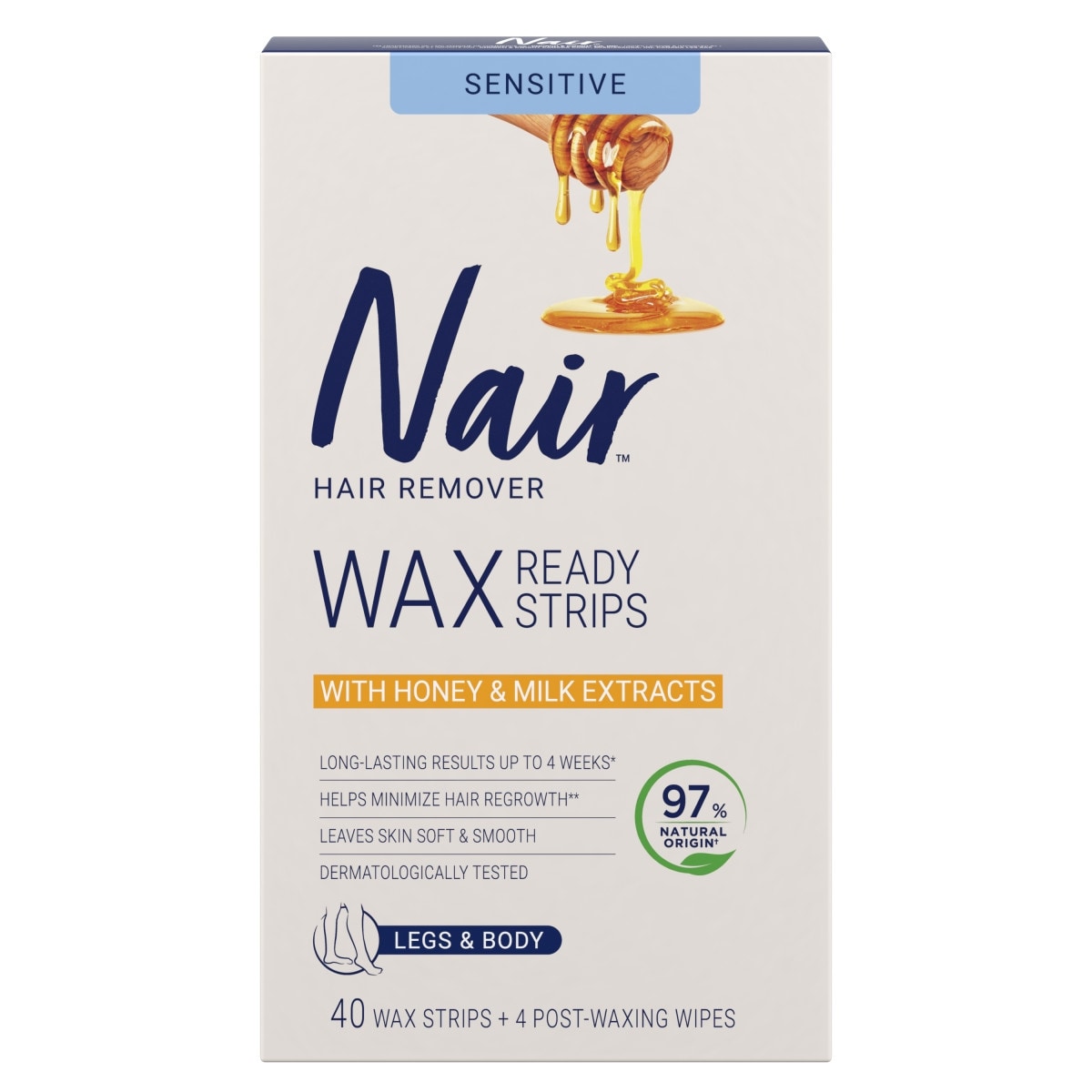 Nair Wax Ready-Strips for Legs and Body with Honey and Milk Extracts 40 ea, $0.40/1ea