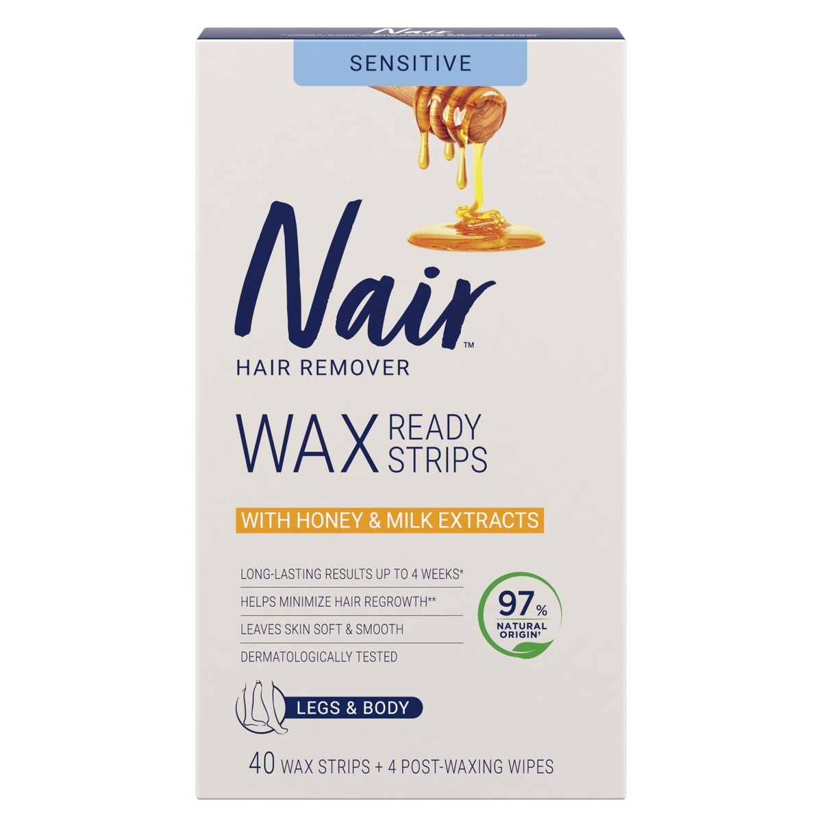 Nair Wax Ready-Strips for Legs and Body with Honey and Milk Extracts 40 ea, $0.40/1ea