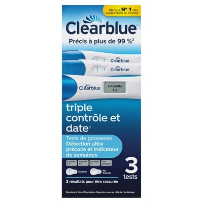 Clearblue Paquet jumelé Triple vérification et date, Indicateur de semaines et Détection ultra précoce, 3 tests 3 ea, 13,00 $/1ch