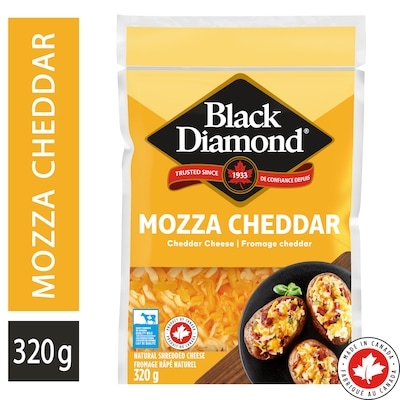 Black Diamond Mozza Cheddar Shredded Cheese 320 g, $2.03/100g