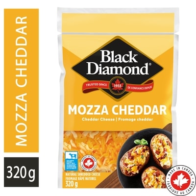 Black Diamond Fromage râpé mozza cheddar. 320 g, 2,03 $/100g