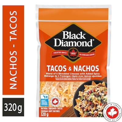 Black Diamond Fromage râpé tacos et nachos. 320 g, 2,03 $/100g