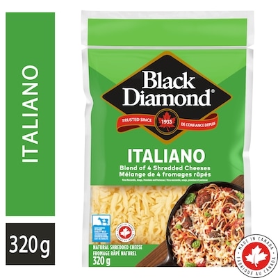 Black Diamond Italiano Shredded Cheese Blend 320 g, $2.03/100g