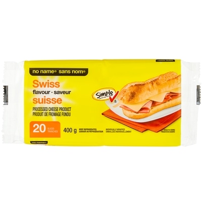 Sans Nom Produit de fromage fondu à saveur suisse, tranches 400 g, 1,37 $/100g