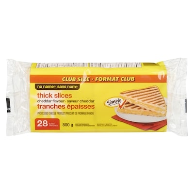 Sans Nom Produit de fromage fondu en tranches épaisses à saveur cheddar  800 g, 1,25 $/100g
