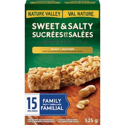 Nature Valley Val Nature Barre Granola, Sucrées et Salées, Arachides, 15 Barres 525 g, 1,52 $/100g