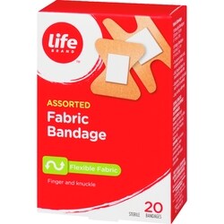 Life Brand Assorted Fabric Bandage, Flexible Fabric, 20 Pack - 20