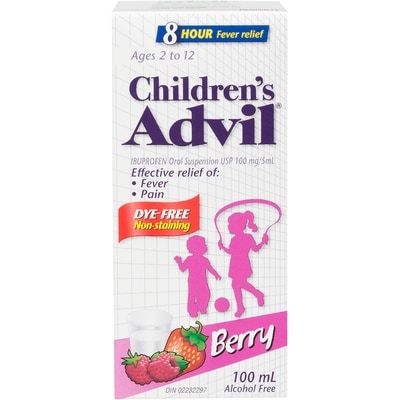 Advil Fever and Pain Relief Ibuprofen Oral Suspension, Dye Free, Berry 100 ml, $11.99/100ml