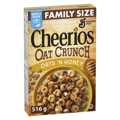 General Mills Cheerios Oat Crunch Breakfast Cereal, Oats 'N Honey, Family Size 516 g, $1.45/100g