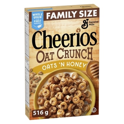 General Mills Cheerios Oat Crunch Breakfast Cereal, Oats 'N Honey, Family Size 516 g, $0.97/100g