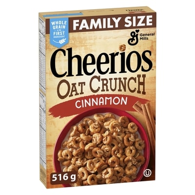 General Mills Cheerios Oat Crunch Breakfast Cereal, Cinnamon, Family Size 516 g, $0.97/100g