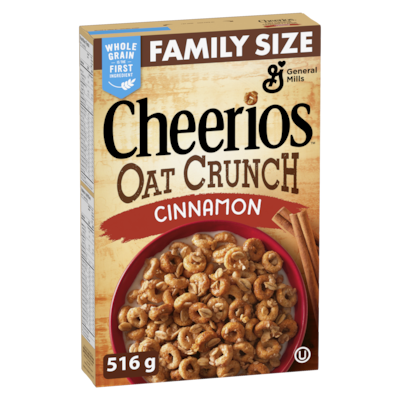 General Mills Cheerios Oat Crunch Breakfast Cereal, Cinnamon, Family Size 516 g, $1.55/100g