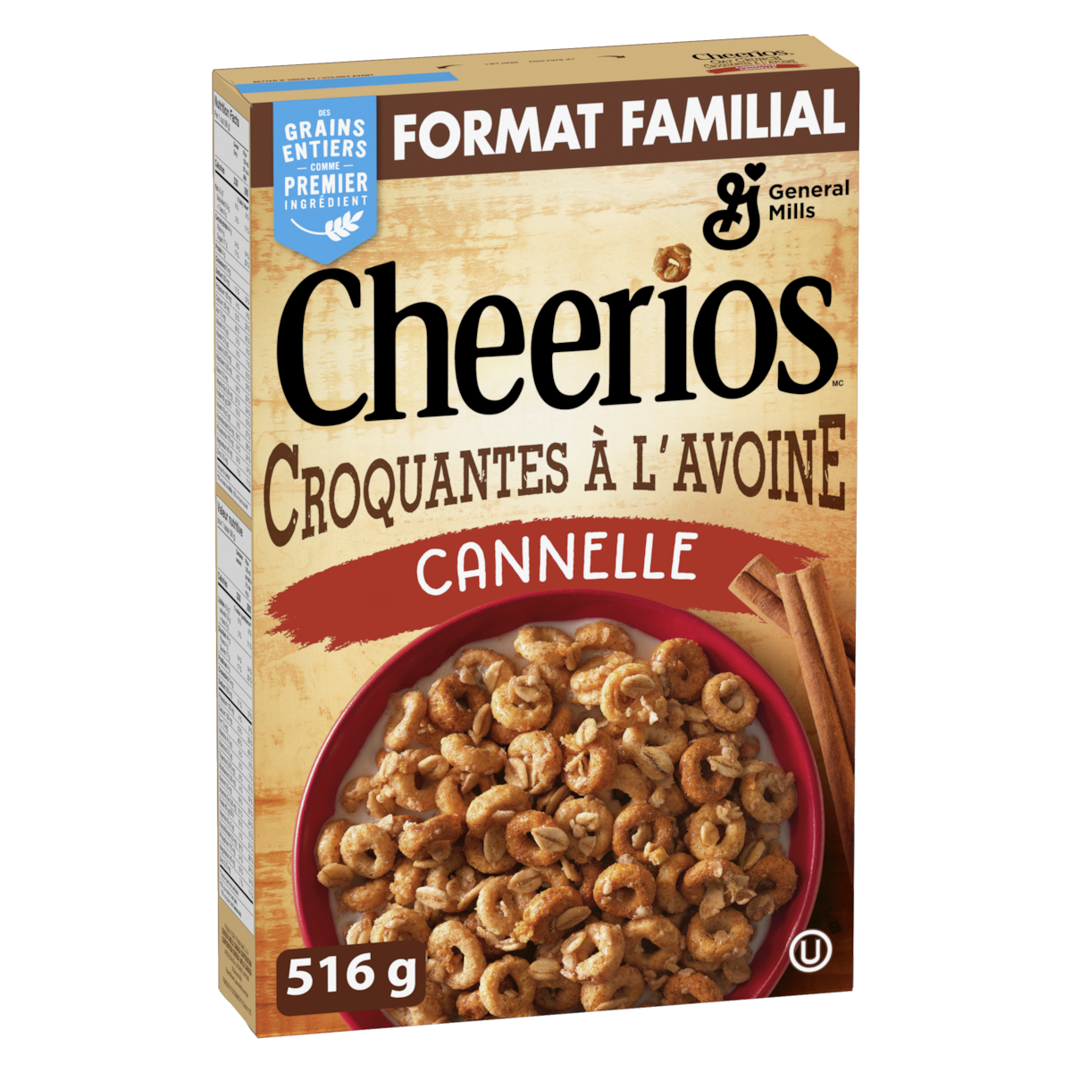 General Mills Cheerios Croquantes a l'Avoine, Saveur Cannelle, Format Familial 516 g, 1,07 $/100g