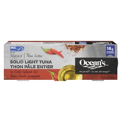 Ocean's Halo Skipjack In Chili Infused Oil Solid Light Tuna 240 g, $2.83/100g