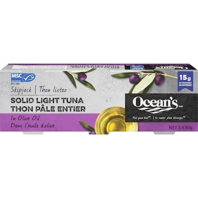 Ocean's Halo Solid Light Tuna in Olive Oil 240 g, $2.50/100g