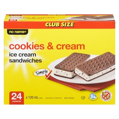 No Name Cookies & Cream Ice Cream Sandwiches  24x120.0 ml, $0.35/100ml