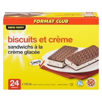 Sans Nom Sandwichs à la crème glacée biscuits et crème 24x120.0 ml, 0,35 $/100ml