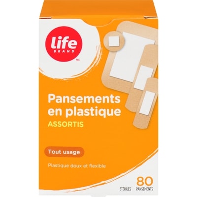 Life Pansement en plastique assorti, tout usage, 80 par paquet 80 ea, 0,05 $/1ch