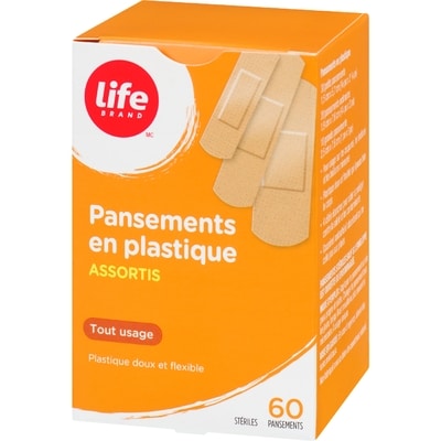Pansement en plastique assorti, tout usage, 60 par paquet