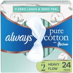 Always Pure Cotton Feminine Pads for Women, Size 2, Heavy, with wings, unscented, 24 CT 24 ea, $0.58/1ea