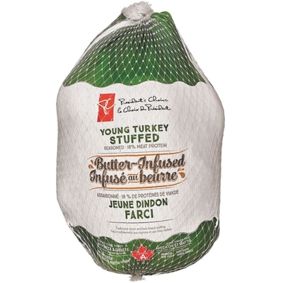 President's Choice Butter Infused Stuffed Turkey  5-7 Kg, Frozen 1 kg, $0.86/100g