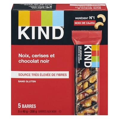 Kind Barres Noix, cerises et chocolat noir 200 g, 22,50 $/100g