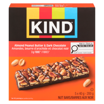 Kind Barres  Amandes, beurre d'arachide et chocolat noir 5x40.0 g, 5,00 $/100g