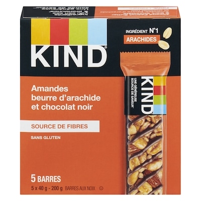 Kind Barres  Amandes, beurre d'arachide et chocolat noir 5x40.0 g, 4,50 $/100g