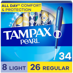 Pearl Tampons Multipack with LeakGuard Braid, Light/Regular, 34 Ct