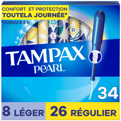 Tampax Tampons Pearl avec tresse anti-fuites LeakGuard, léger/régulier, emballage multiple, 34 tampons 34 ea, 0,41 $/1ch