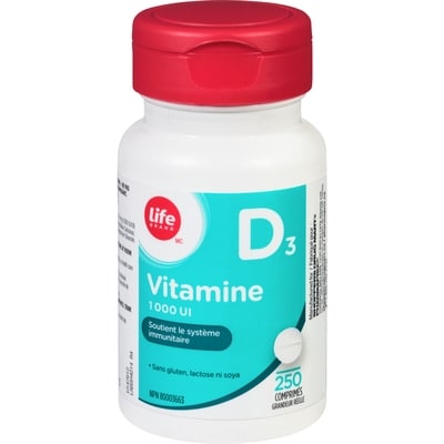 Life Vitamine D3 à 1 000 UI, 250 comprimés 250 ea, 0,03 $/1ch