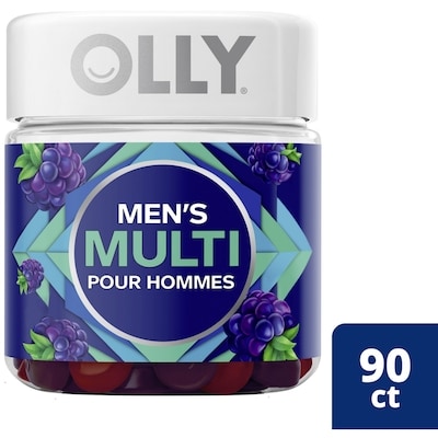 OLLY Men's Multi Gummy Supplement with no artificial flavours and colours Blackberry Blitz 90 ea, $0.23/1ea