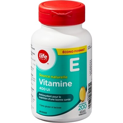 Life Vitamine E de source naturelle 400 UI, écono format de 200 gélules 200 ea, 0,10 $/1ch
