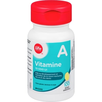 Life Vitamine A 10 000 UI, 100 gélules 100 ea, 0,07 $/1ch