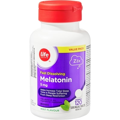 Life Brand Mint Flavour Fast Dissolving Melatonin 5 mg 120 Sublingual Tablets Value Pack 120 ea, $0.06/1ea