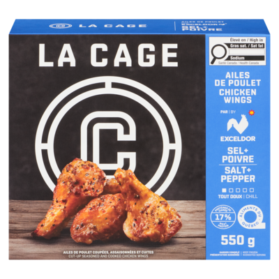La Cage Ailes de poulet douces au poivre et au sel de mer Exceldor 550 g, 2,73 $/100g