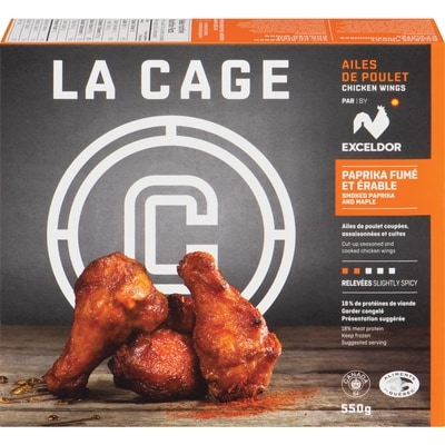 La Cage Ailes de poulet épicées Exceldor paprika fumé et érable 550 g, 2,91 $/100g