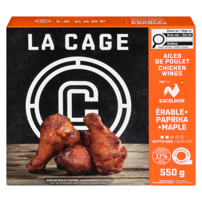 La Cage Ailes de poulet épicées Exceldor paprika fumé et érable 550 g, 2,91 $/100g