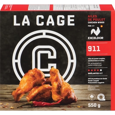 La Cage Ailes de poulet épicées Exceldor 911 550 g, 2,91 $/100g